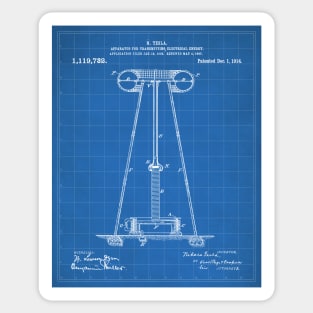 Tesla Transmitter Patent - Electrician Maker Workshop Art - Blueprint Sticker